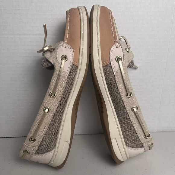 Sperry Top Sider Angelfish Boat Shoe Linen & Gold Size 7.5 Slip on Loafer EUC - Picture 10 of 15